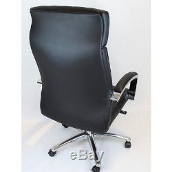 Executive Office Chair Chrome Swivel Base Quilted Black Leather Height Adjust