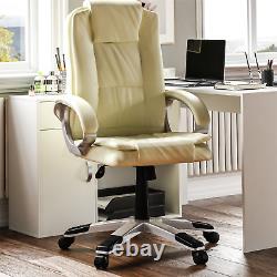 Executive Office Chair Computer Gaming Home Swivel Adjustable Leather Cream