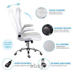 Executive Office Chair Faux Leather Computer Desk Chair High Back Armrests White