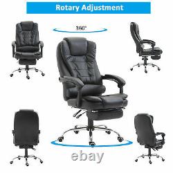 Executive Office Chair Recliner Swivel Seat Padded Arms Footrest High Back Black