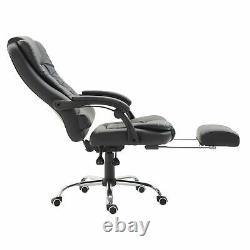 Executive Office Chair Recliner Swivel Seat Padded Arms Footrest High Back Black