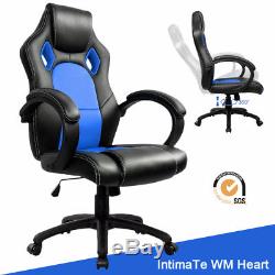 Executive Office Chair Sports Racing Gaming Swivel PU Leather Computer Desk Blue
