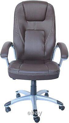 Executive Office Chair With Ergonomic PU Faux Leather Adjustable Swivel Brown UK
