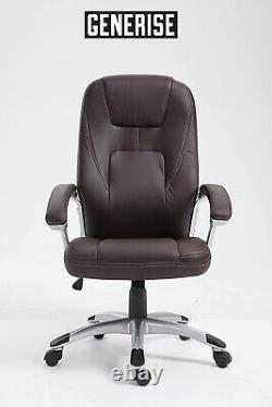 Executive Office Chair With Ergonomic PU Faux Leather Adjustable Swivel Brown UK
