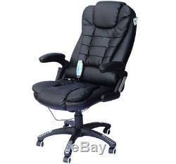Executive Office Chair with Massage Heated Leather Reclining Swivel Seat Black