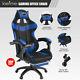 Executive Pu Leather Sport Racing Car Gaming Office Chair With Footrest Blue