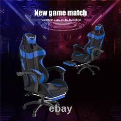 Executive PU Leather Sport Racing Car Gaming Office Chair With Footrest Blue