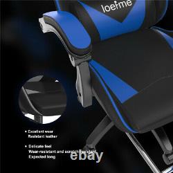 Executive PU Leather Sport Racing Car Gaming Office Chair With Footrest Blue