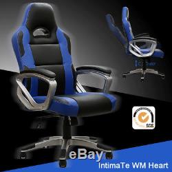 Executive Racing Gaming Office Chair Swivel Sport PU Leather Computer Desk Blue