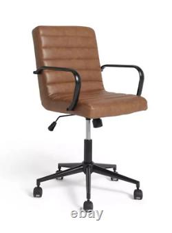 Faux Leather Office Chair Alvar In Tan Metal Armrests Quilted Finish By Habitat