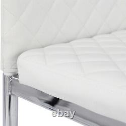 Faux Leather Padded Dining Chair 2/4pcs White Chair with Chrome Legs Home Office