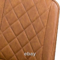 Faux Leather Ribbed Brown Tan Dining Desk Office Occasional Checked Chair
