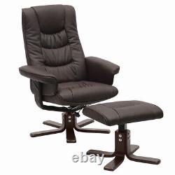 Faux Leather Swivel Office Chair High Back Recliner Armchair with Footstool Set