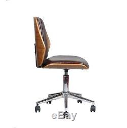 Finsbury Office Chair-Walnut Effect Wood, Brown Faux Leather Seat-BST16BR