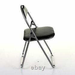 Folding Office Chair Faux Leather Padded Seat Back Rest Deck Chair Black Pink