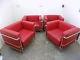 Four, Corbusier Style, Arm Chairs, Red Leather, Chrome, Office Chairs, Chair, P. Pchair