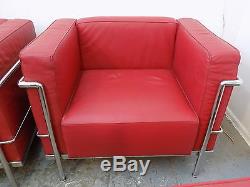 Four, Corbusier style, arm chairs, red leather, chrome, office chairs, chair, P. PCHAIR