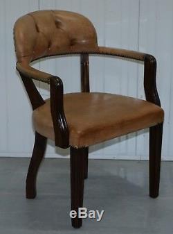 Four Rrp £9200 Brown Leather House Of Chesterfield Court Office Dining Chairs