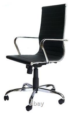 Freja Eames Style Black Bonded Leather Executive Office Chair BUILT Graded 95%