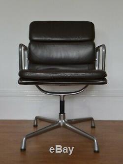 GENUINE CHARLES EAMES EA208 SOFT PAD CHAIR FOR VITRA brown leather office