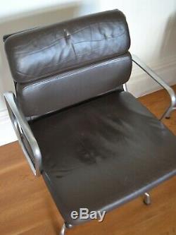 GENUINE CHARLES EAMES EA208 SOFT PAD CHAIR FOR VITRA brown leather office