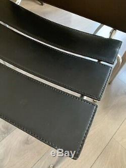 GIANCARLO VEGNI 4 Dining Office Chairs Black Hide Leather Stripe Italian Design