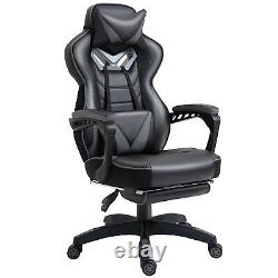 Gaming Chair Ergonomic Reclining with Manual Footrest Wheels Stylish Office Grey