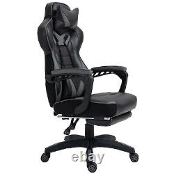 Gaming Chair Ergonomic Reclining with Manual Footrest Wheels Stylish Office Grey