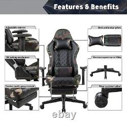 Gaming Chair Office Computer 360°Swivel Recliner Ergonomic PU Leather Leg Rest
