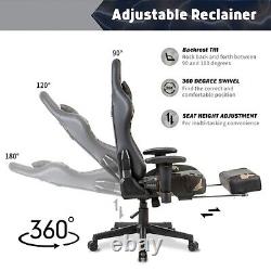 Gaming Chair Office Computer 360°Swivel Recliner Ergonomic PU Leather Leg Rest