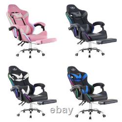 Gaming Chair Recliner Swivel Racing Office Chair LED Lights with Footrest Pillow