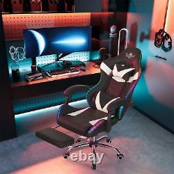 Gaming Chair Swivel Recliner Racing Office Chair with Footrest Pillow LED Lights