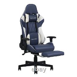 Gaming Office Chair Ergonomic Computer Executive Chair Footrest PU Leather Blue