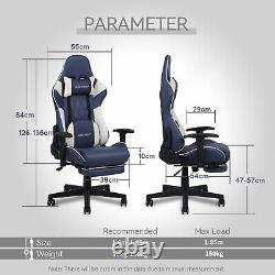 Gaming Office Chair Ergonomic Computer Executive Chair Footrest PU Leather Blue