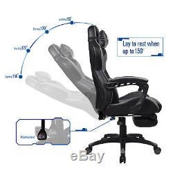 Gaming Racing Massage Office Chair Swivel Computer Seat PU Leather With Footrest