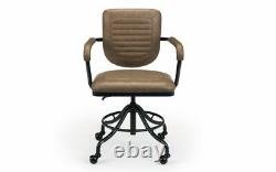 Gehry Office Chair in Brown PU Leather and Metal Adjustable Seat Height
