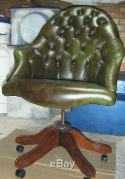 Genuine Antique Vintage Leather Chesterfield Executive Swivel Office Chair