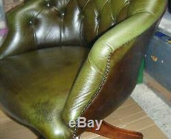 Genuine Antique Vintage Leather Chesterfield Executive Swivel Office Chair