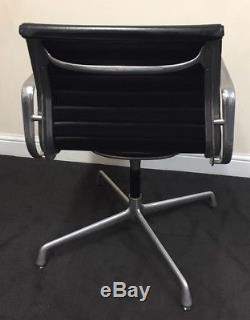 Genuine Charles Eames EA108 By ICF Black Leather Ribbed Medium Back Office Chair
