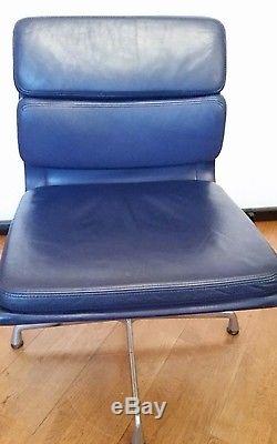 Genuine Charles & Ray Eames Vitra EA208 Blue Leather Soft Pad Office Chair