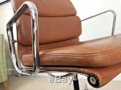 Genuine Charles & Ray Eames Vitra EA208 Tan Leather Soft Pad Office Chair