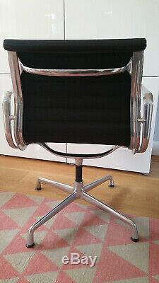 Genuine, Iconic Charles Eames Aluminium EA 107 Non-Swivel Black Leather Chairs