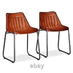 Genuine Leather Dining Chair Set Vintage Kitchen Breakfast Office Guest Seat x 2