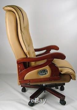 Genuine Leather Full Recliner Executive Office Chair Superb Quality Beige