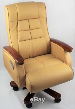 Genuine Leather Full Recliner Executive Office Chair Superb Quality Beige Black