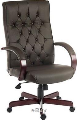 Genuine Leather Office Chair Button Tufted Backrest Heavy People Height Adjust