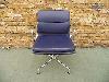 Genuine Vitra Charles Eames Ea208 Soft Pad Blue Leather Aluminium Chair