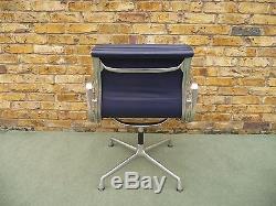 Genuine Vitra Charles Eames Ea208 Soft Pad Blue Leather Aluminium Chair