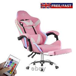 Girls Racing Gaming Chair LED Light Executive Office Computer Recliner Footrest
