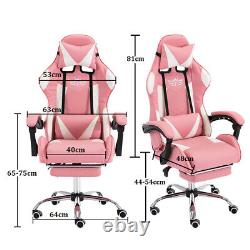Girls Racing Gaming Chair LED Light Executive Office Computer Recliner Footrest